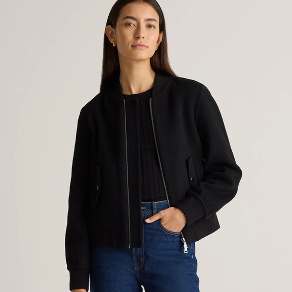 Quince Jackets & Blazers - QUINCE Double-Faced Merino Wool Bomber Women Black